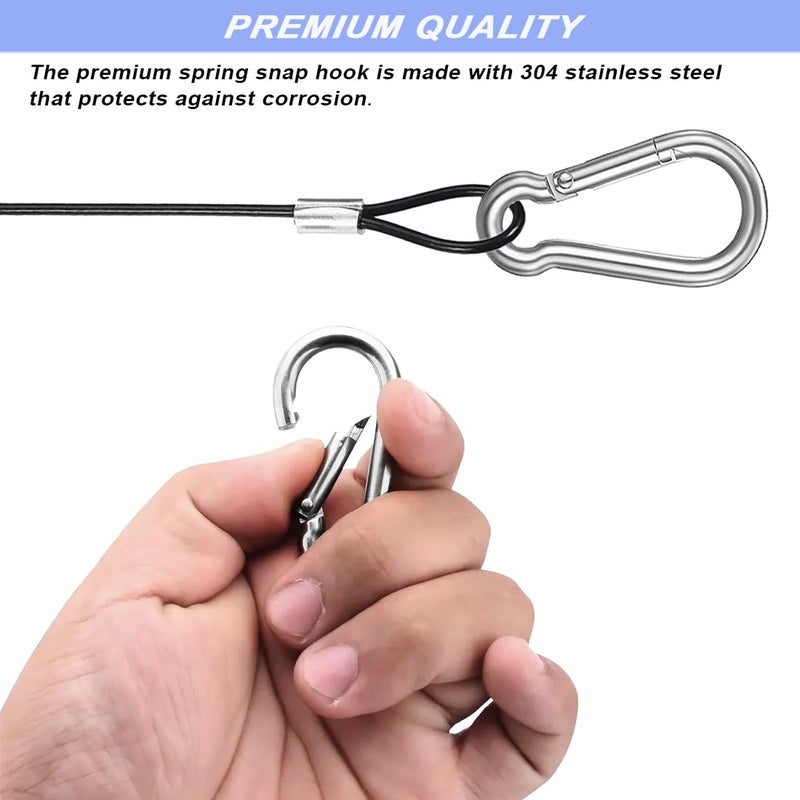CKANDAY 10 Pack 16 Inch(40cm) Stainless Steel Tethers with 4 Pcs Spring Snap Hook Clips, Steel Wire Cable with Loops Vinyl Cover Coated Short Rope Lanyard Lock Tether Chains, Black - Image 4